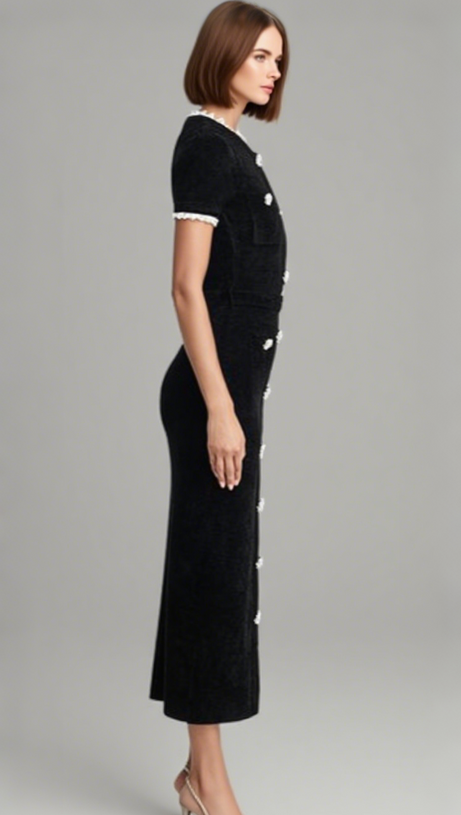 ABITO MIDI IN CINIGLIA NERA KAMA