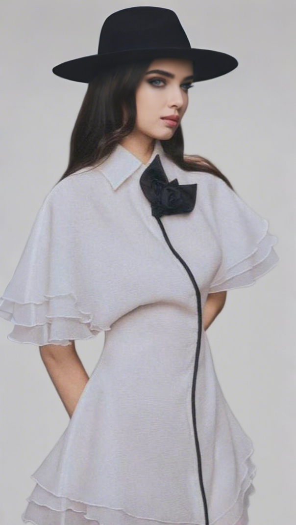 AIIZIE LAYER TRIM CHIFFON SHIRT MINI DRESS IN WHITE - product image