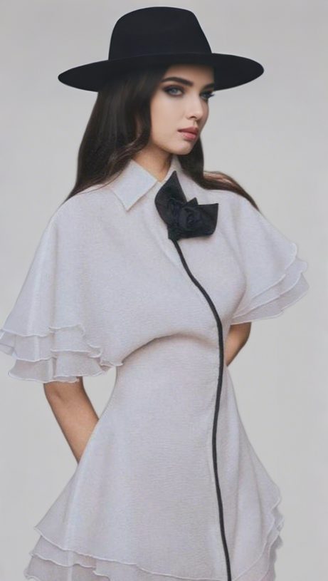 Chiffon-Hemd-Minikleid mit Lagenbesatz in Weiß