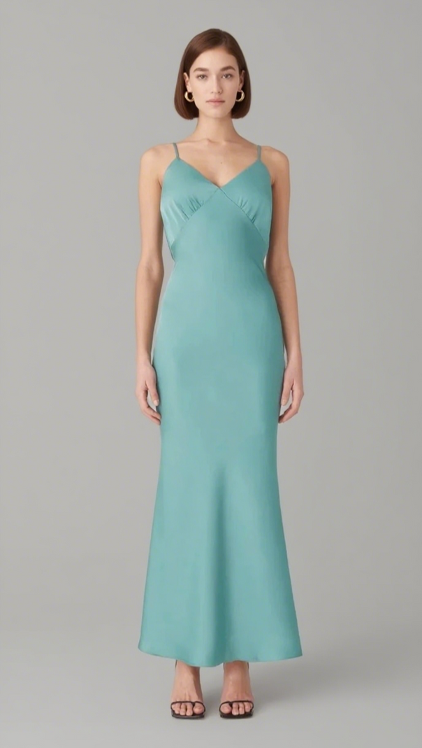 AIIZIE VIDA SATIN MIDI DRESS IN JUNIPER GREEN - product image