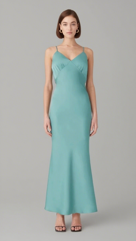 Vida – Midikleid aus Satin in Wacholdergrün