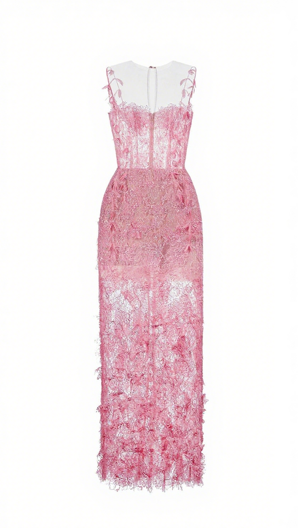 AIIZIE PINK BEADED LACE PENCEL DRESS - product image
