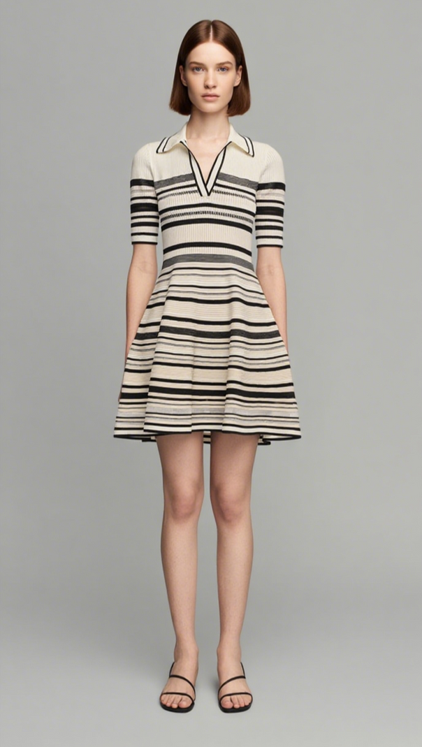 AIIZIE DESSIE STRIPED KNITTED MINI DRESS IN BLACK STRIPE - product image