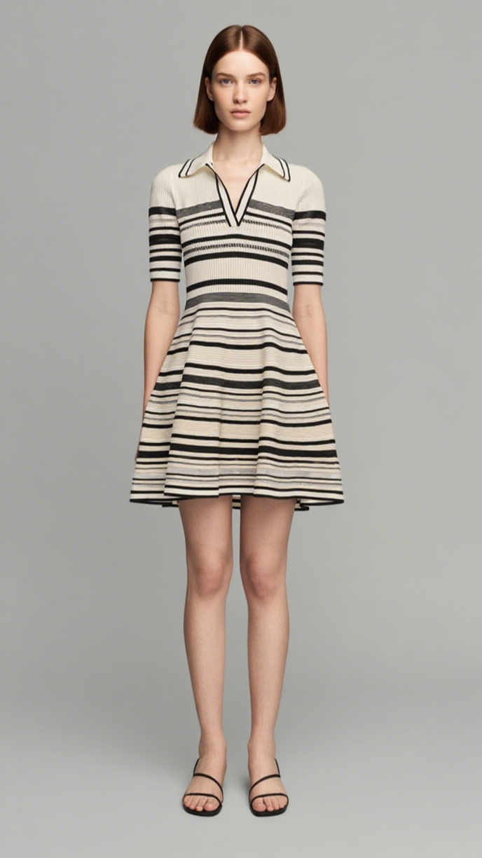 MINI ABITO IN MAGLIA A RIGHE NERE DESSIE