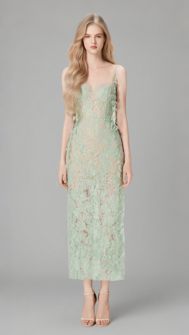 AIIZIE MINT BEADED LACE PENCEL DRESS - product image