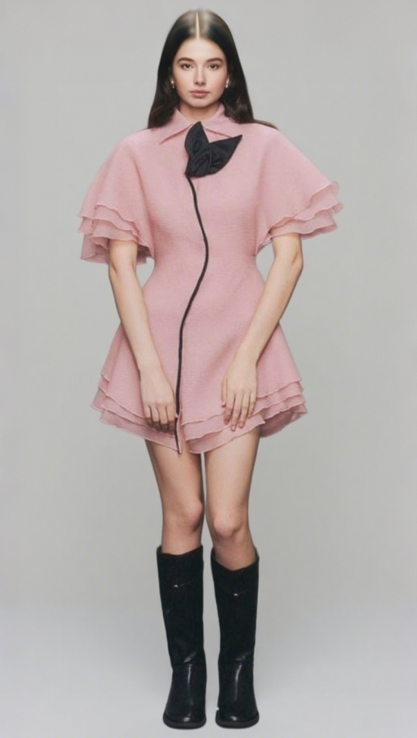 AIIZIE LAYER TRIM CHIFFON SHIRT MINI DRESS IN PINK - product image