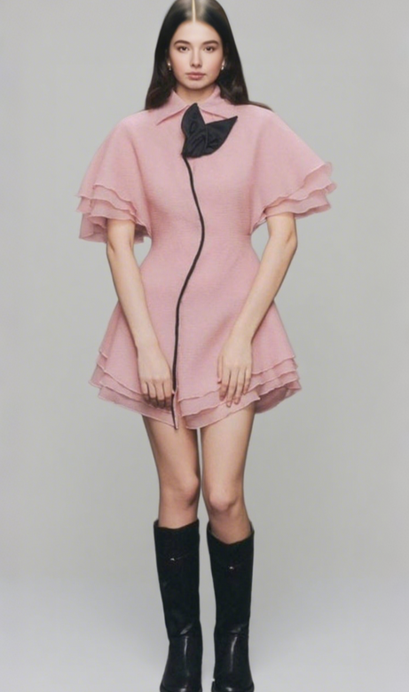 miniabito con camicia in chiffon a strati rosa