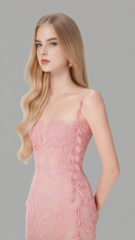 PINK BEADED LACE PENCEL DRESS