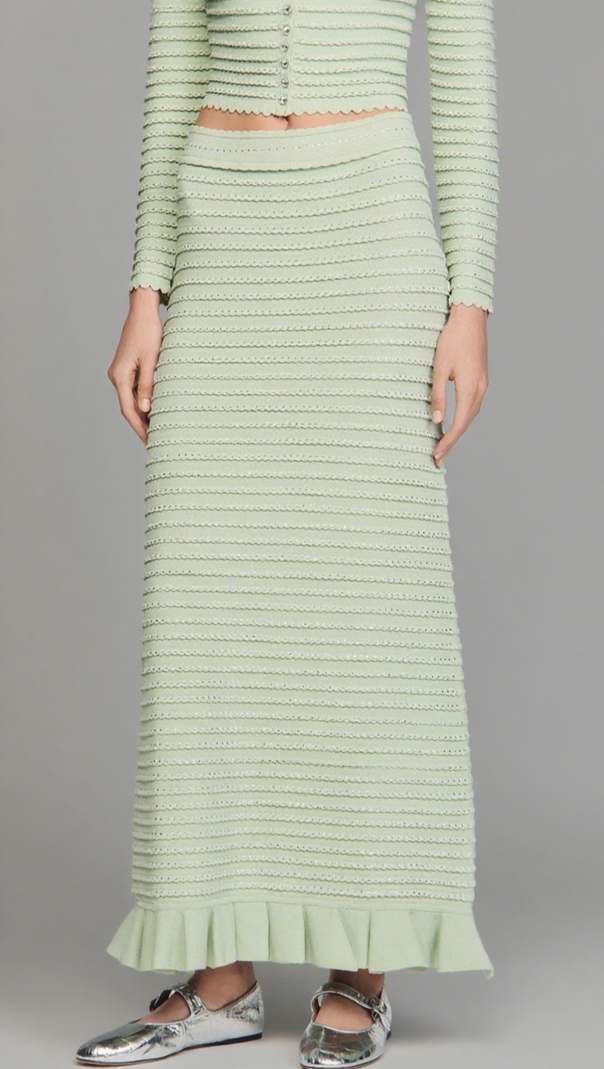 AIIZIE RHINESTONE KNIT MAXI SKIRT IN ALMOND GREEN - product image