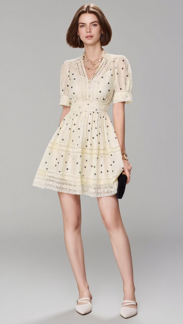 AIIZIE POLKA DOT V-NECK A-LINE MINI DRESS IN APRICOT - product image