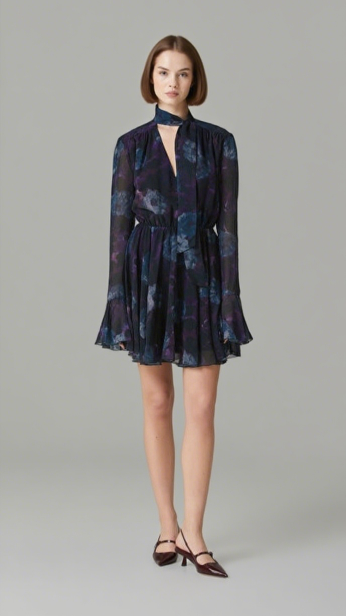 PURPLE FLORAL COCKTAIL MINI DRESS