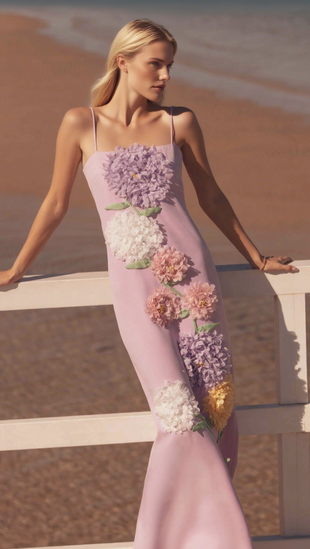 AIIZIE KRISTIN BUTTERCUP EMBROIDERED MAXI DRESS IN PURPLE - product image