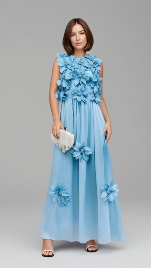 AIIZIE 3D FLOWER EMBELLISHED SLEEVELESS MAXI DRESS IN YELLOW - product image