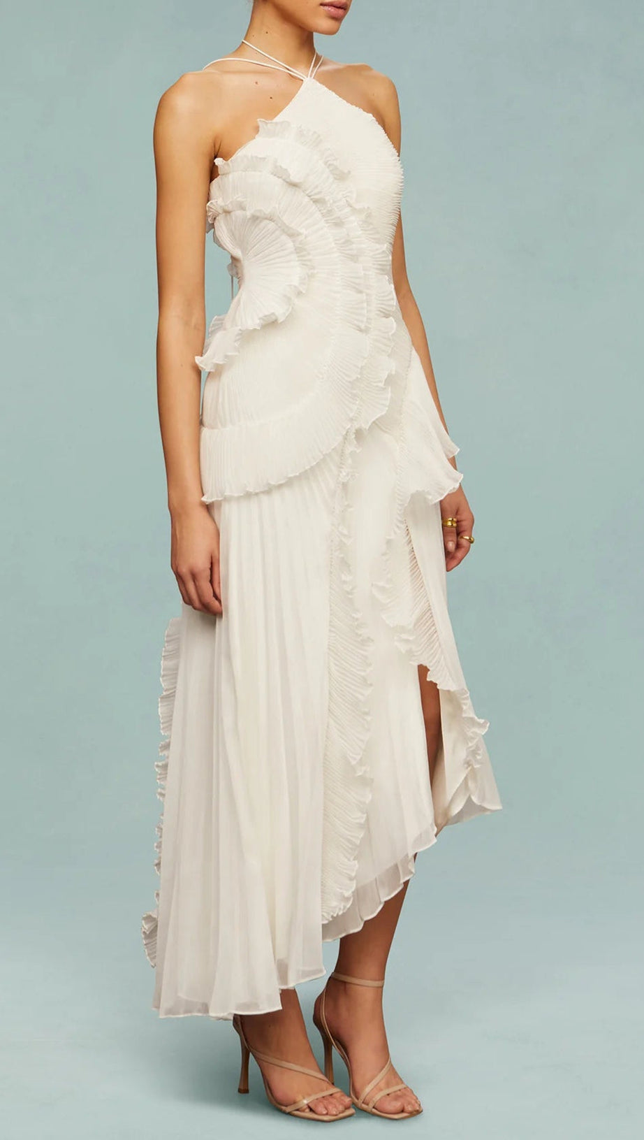 ABITO LUNGO SENZA MANICHE CON SPACCHI E PIEGHE ALVA IN BIANCO CHIARO