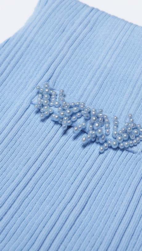 Julio Chic Baby Blue Ribbed Knit Cardigan & Ruffle Mini Skirt Set