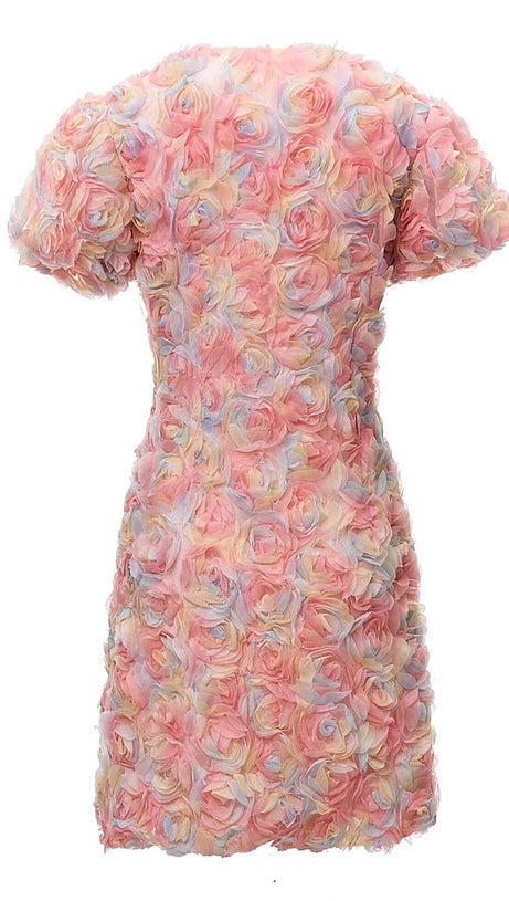 MINI ABITO ROSA CON RICAMO DI FIORI E BOTTONI