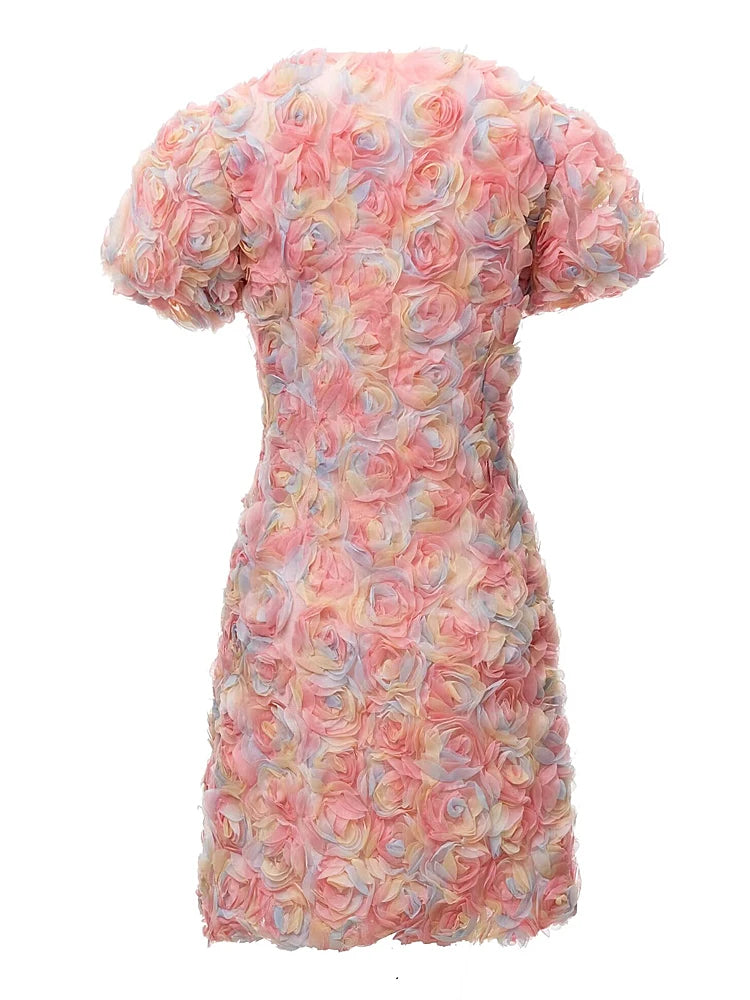 AIIZIE FAWN FLOWER EMBROIDERY BUTTON MINI DRESS IN PINK - product image