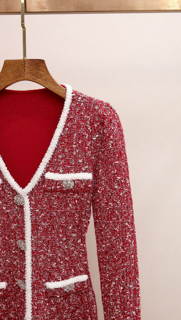 AIIZIE Jones Scarlet Tweed Mini Dress: Chic & Sparkling Statement Piece - product image