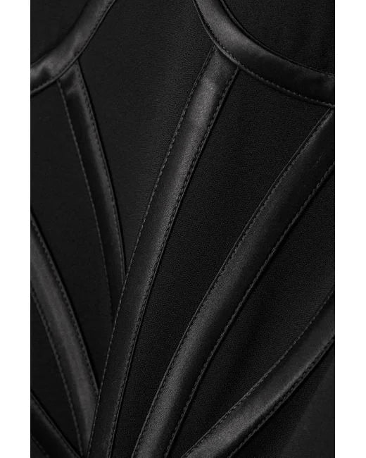 BLACK SILK SATIN-TRIMMED CREPE MINI DRESS