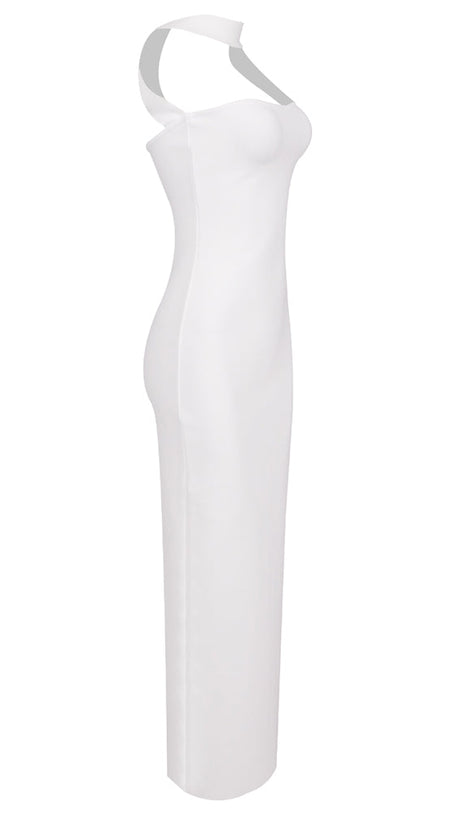 CUTOUT HALTER BACKLESS DRESS IN WHITE