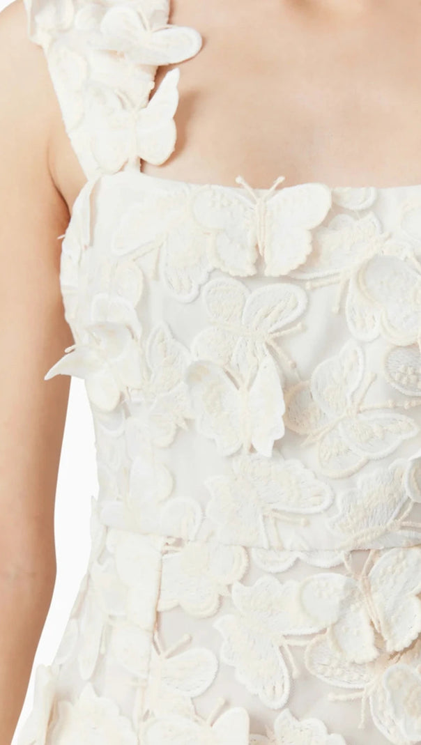 AIIZIE SQUARE NECKLINE 3D FLOWER EMBROIDERY GOWN IN WHITE - product image