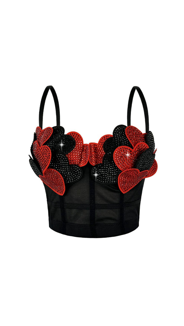 AIIZIE Java Dazzling Diamante Heart Crop Top | Sparkle & Shine Statement Piece - product image