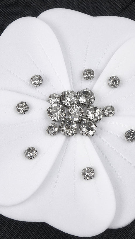 WHITE FLOWER EMBELLISHED MAXI DRESS IN BLACK