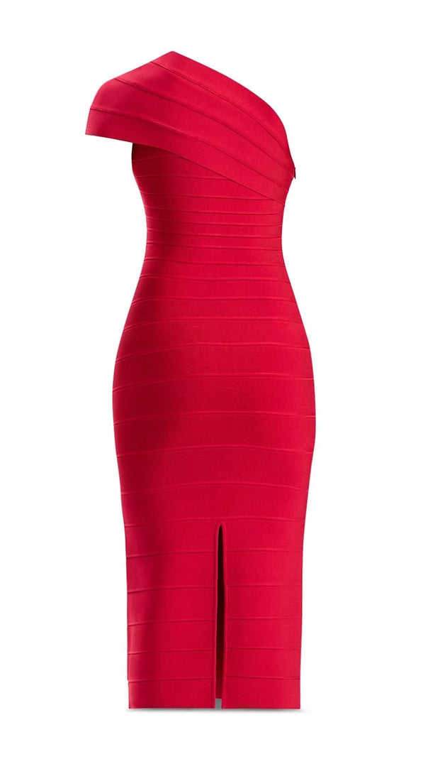 AIIZIE ABIGAIL ONE-SHOULDER BANDAGE MIDI DRESS IN RIO RED - product image