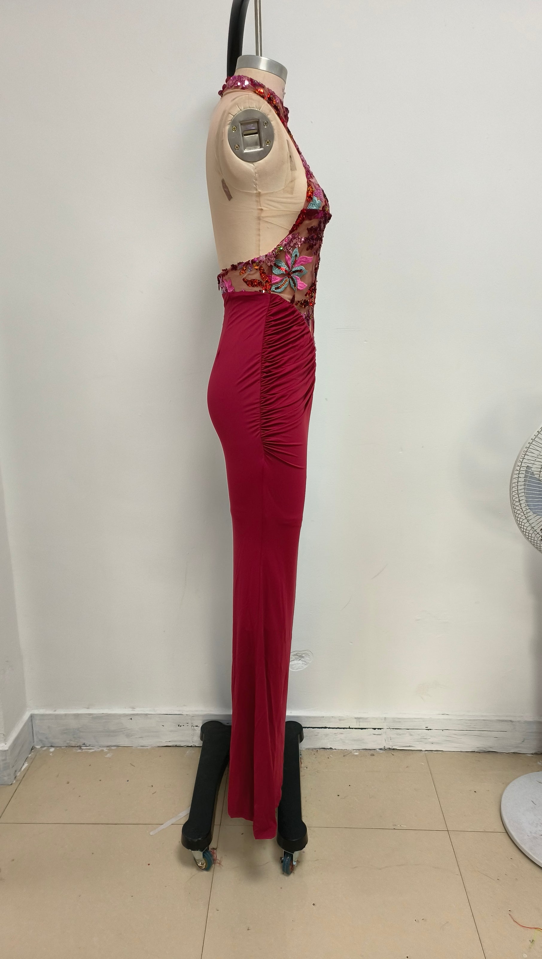 AIIZIE HALTER NECK PEACOCK RED FISHTAIL SKIRT - product image