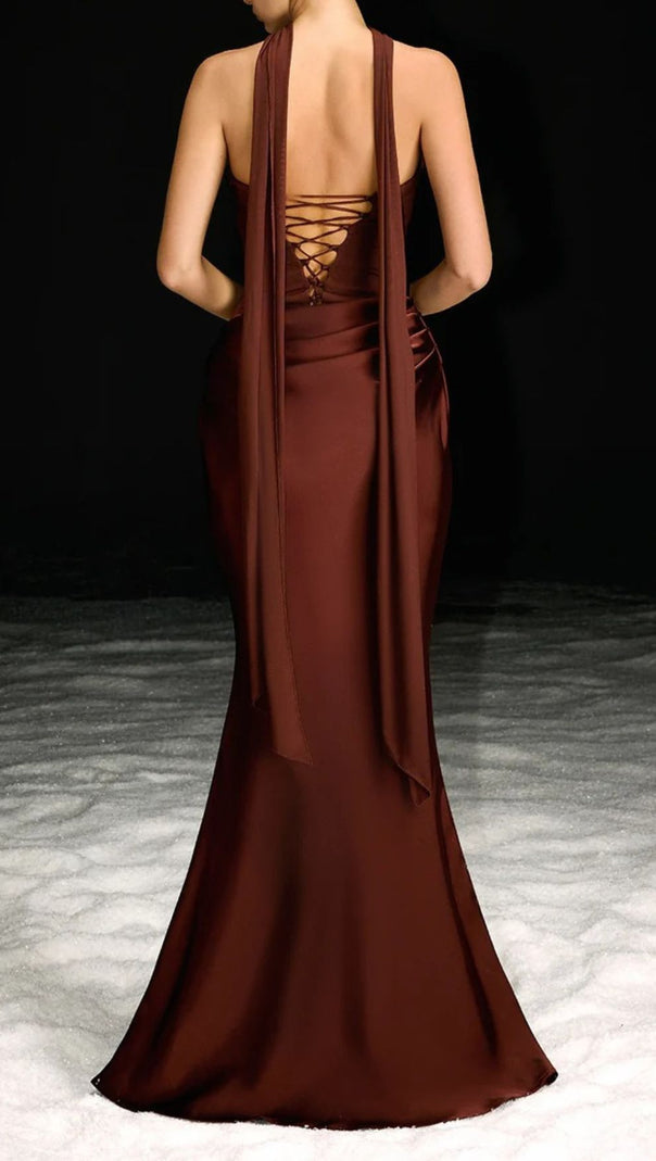 AIIZIE Navarra Glamour: Strapless Ruched Maxi Gown with Flowing Scarf - product image