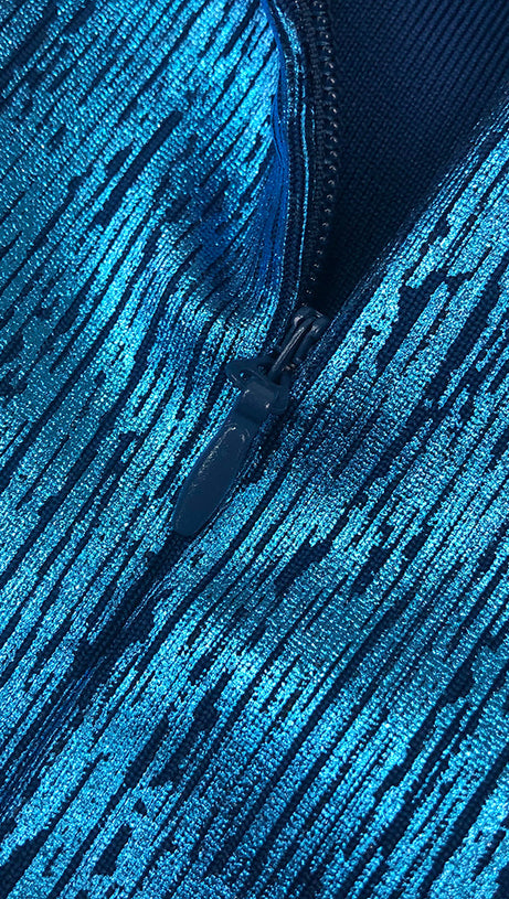 STRAPLESS CRYSTAL WOODGRAIN FOIL PRINT MAXI DRESS BLUE