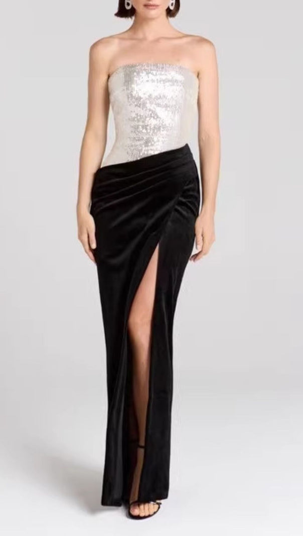 AIIZIE Jayda Glamour Strapless Sequin & Velvet Maxi Dress | Black Tie Gown - product image