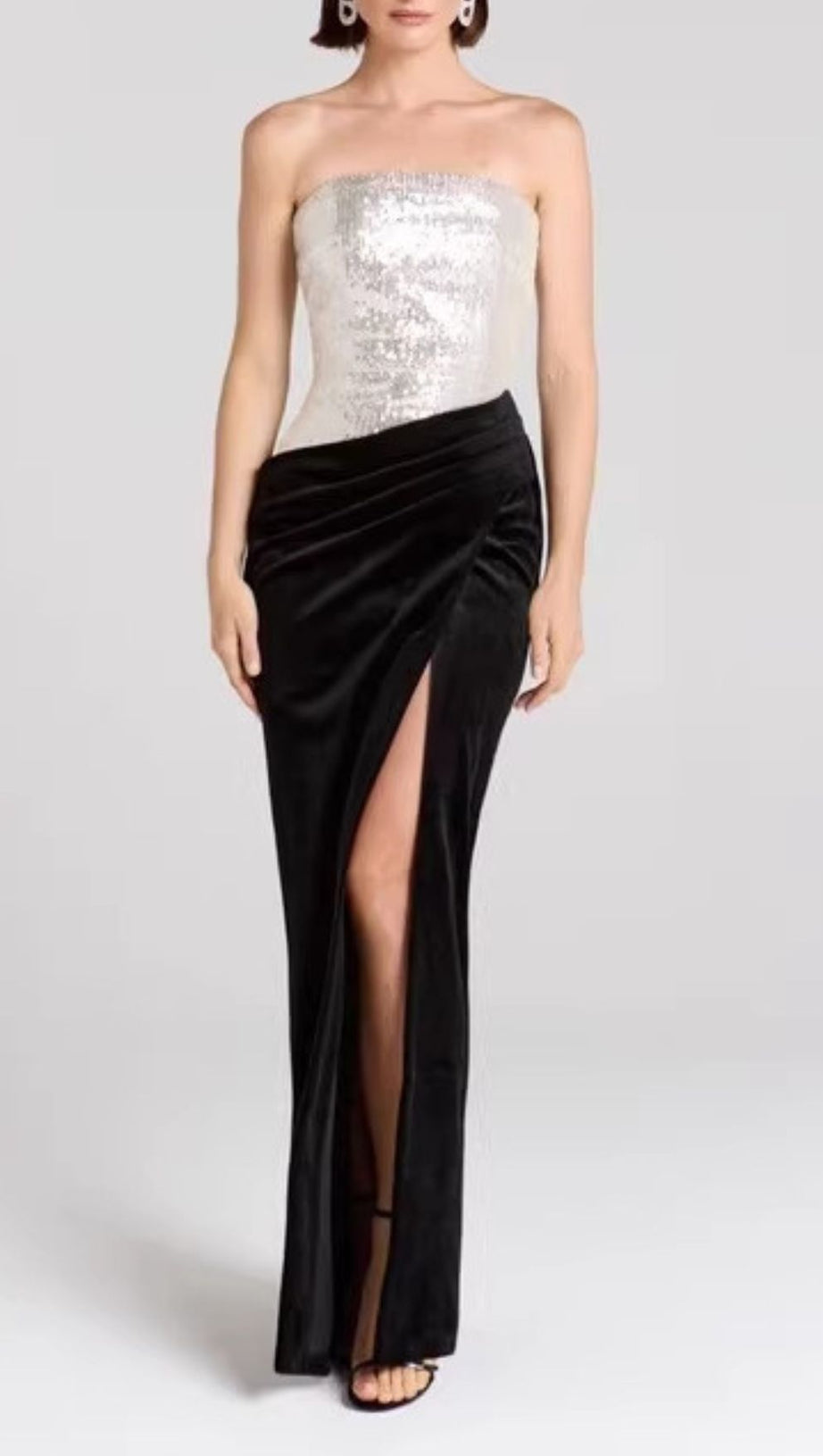 Jayda Glamour Strapless Sequin & Velvet Maxi Dress | Black Tie Gown