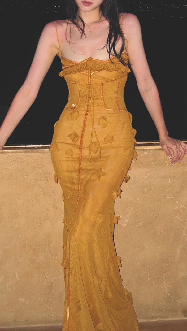 AIIZIE Carys Strappy Petal Maxi Dress in Yellow - product image