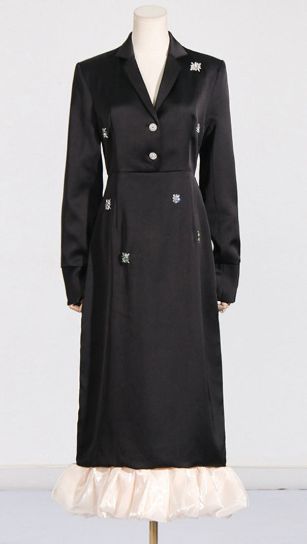AIIZIE Jetta Black Sparkle & Ruffle Midi Dress - Elegant Long Sleeve Design - product image
