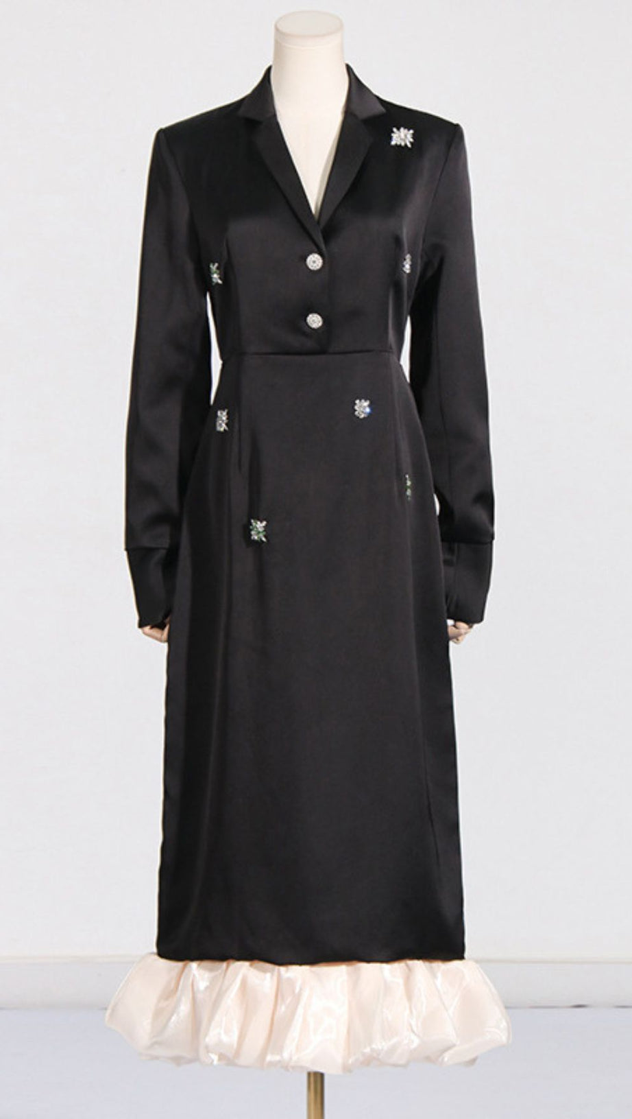 Jetta Black Sparkle & Ruffle Midi Dress - Elegant Long Sleeve Design