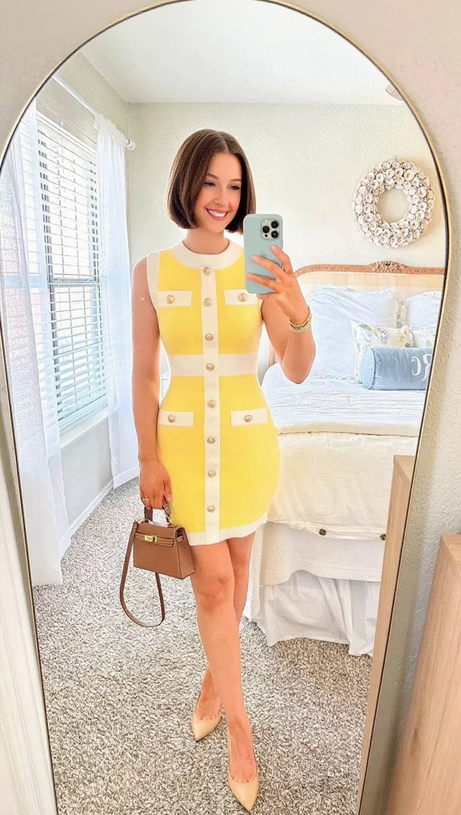 MOCK-NECK SLEEVELESS MINI DRESS IN YELLOW