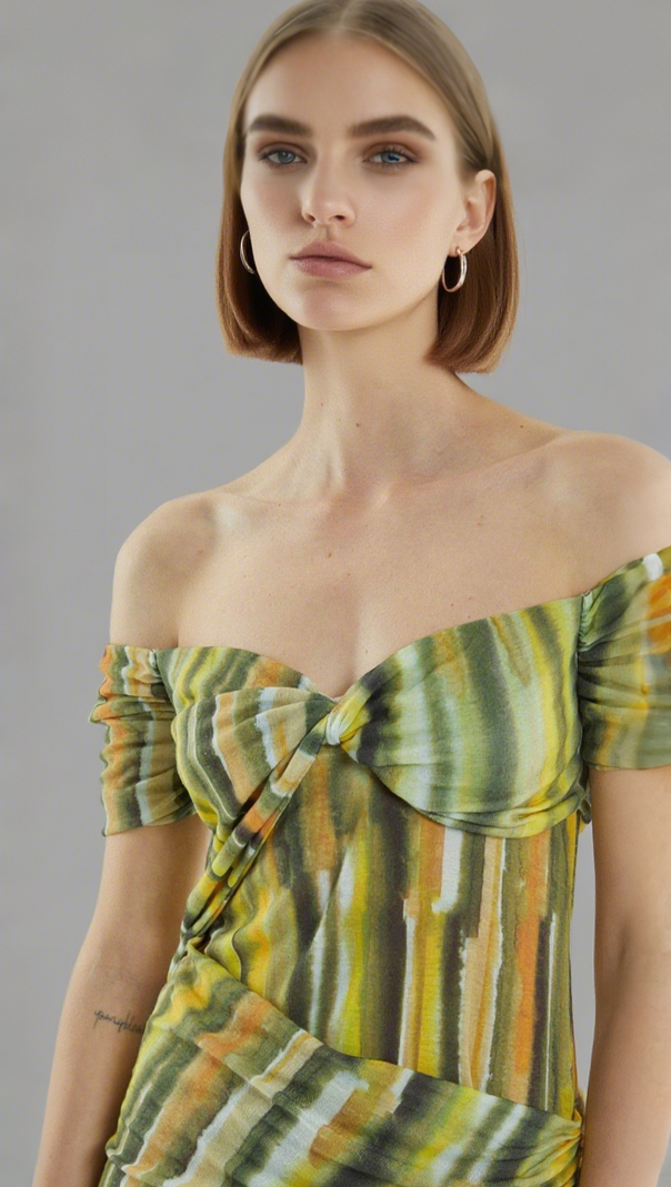 AIIZIE WIND THROUGH OFF SHOULDER DRESS | BRUSH STROKE - product image
