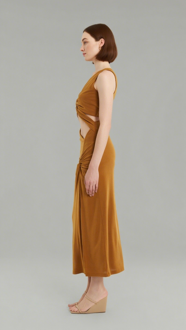 AIIZIE TURN AROUND TWIST OUT MIDI | CAMEL - product image