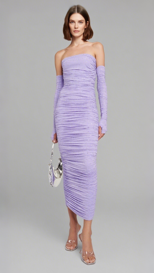 AIIZIE TISA CRYSTAL-EMBELLISHED RUCHED MIDI DRESS - product image
