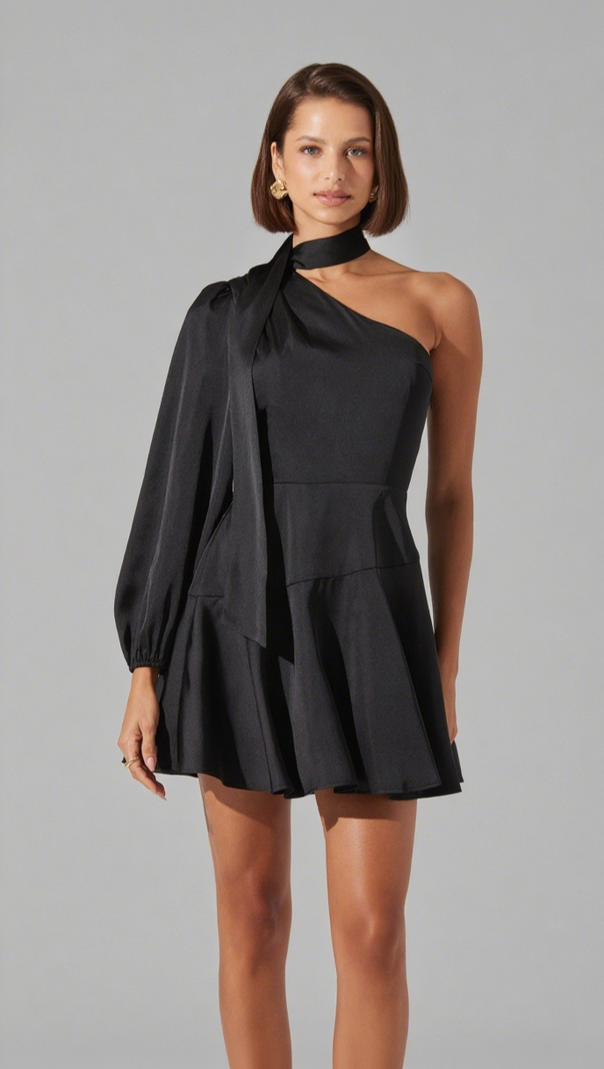 AIIZIE SATIN SCARF MINI SKATER DRESS - product image