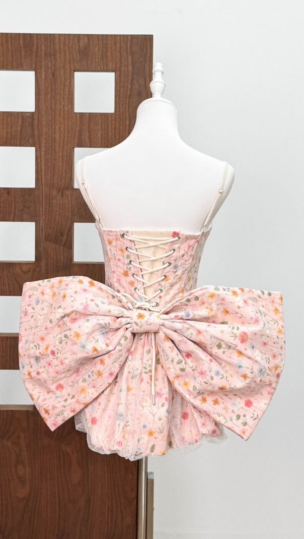 AIIZIE Jaylene Whimsical Floral Corset Mini Dress with Bow Back Detail - product image