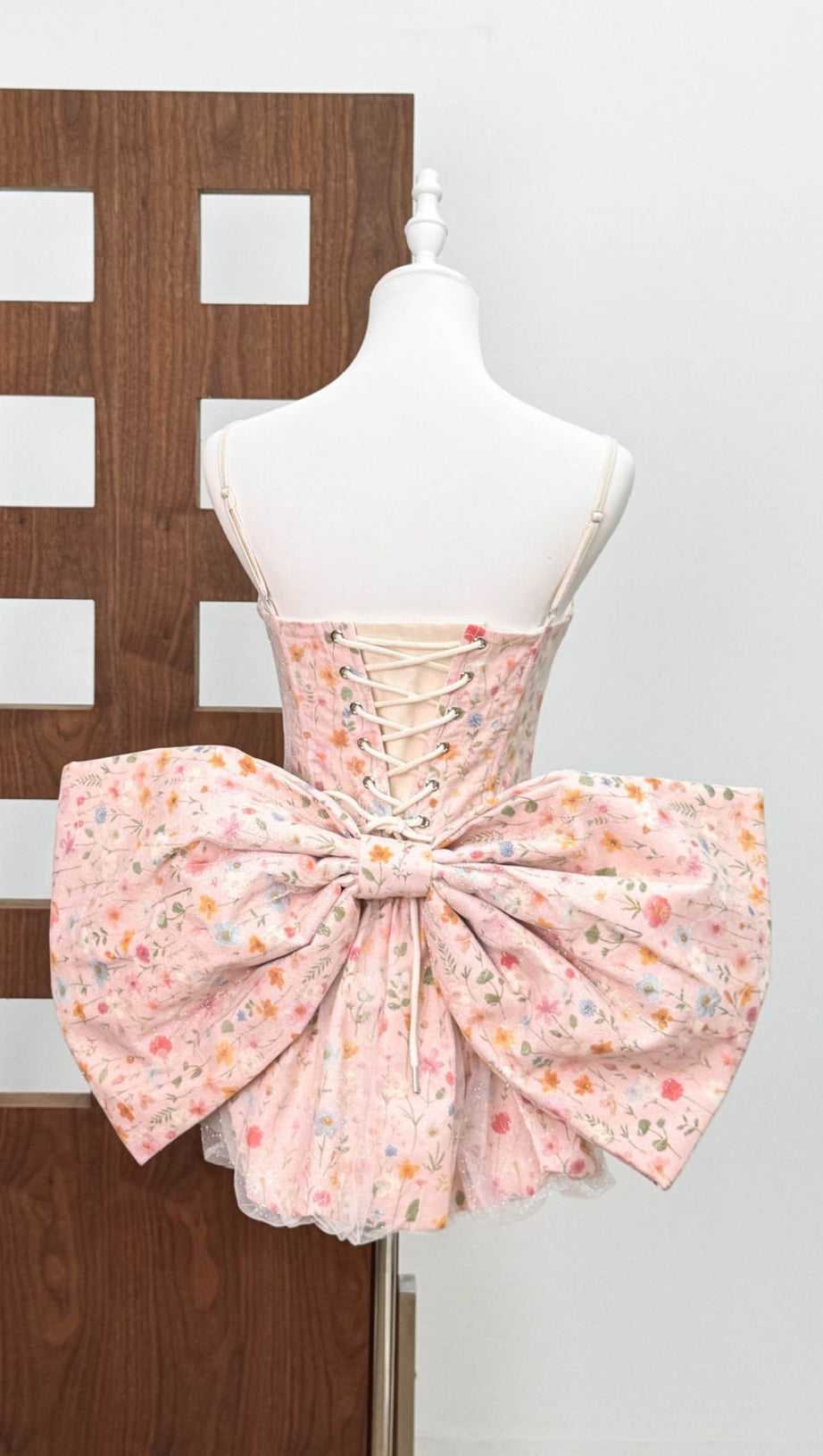 Jaylene Whimsical Floral Corset Mini Dress with Bow Back Detail