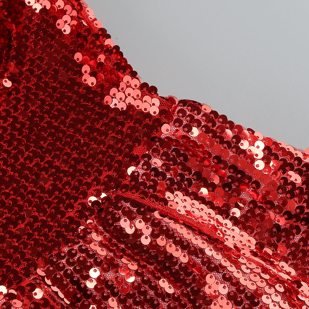 AIIZIE BERNICE DARK RED SEQUIN CORSAGE BANDEAU MINI DRESS - product image