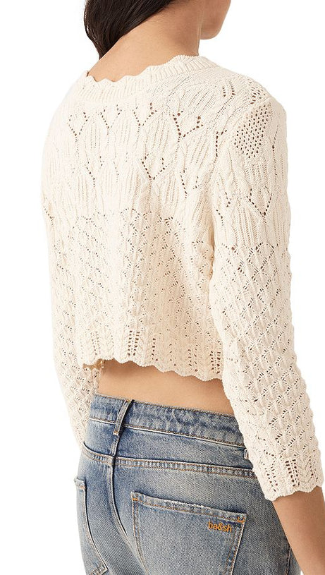 COTTON CROPPED OPEN KNIT CARDIGAN