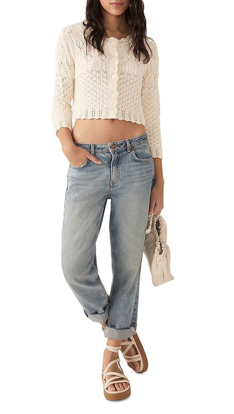 COTTON CROPPED OPEN KNIT CARDIGAN