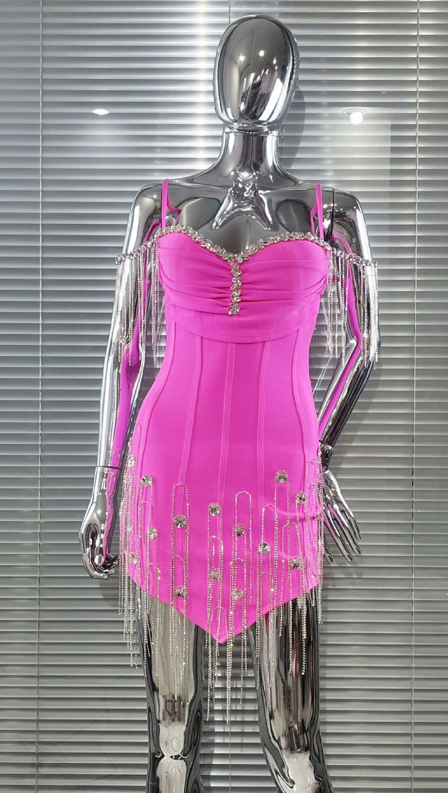 Dazzling Diamante Tassel Bandage Mini Dress - Glamorous Off-Shoulder Club & Partywear