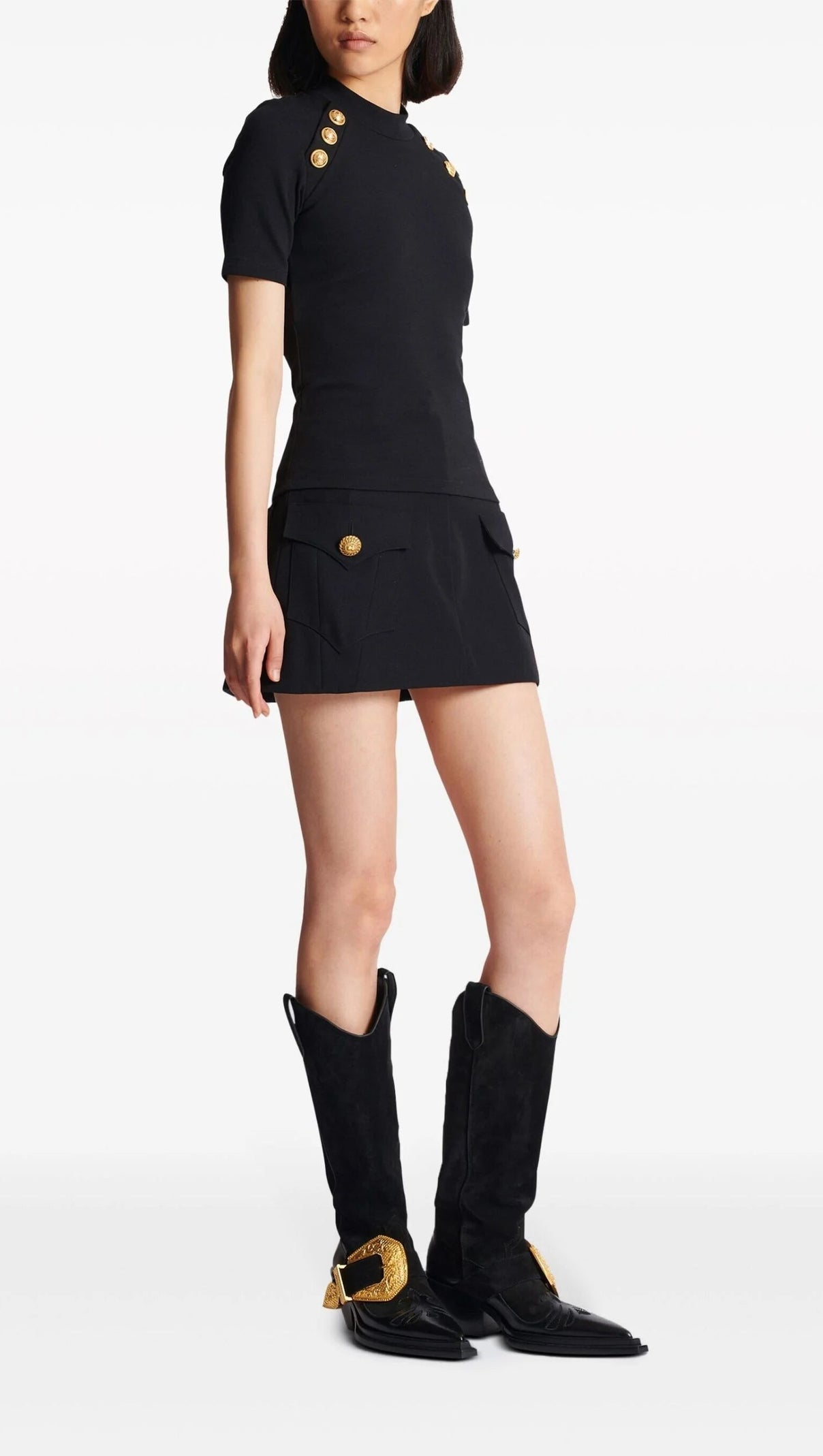 AIIZIE BLACK BUTTON-EMBELLISHED KNITTED T-SHIRT - product image