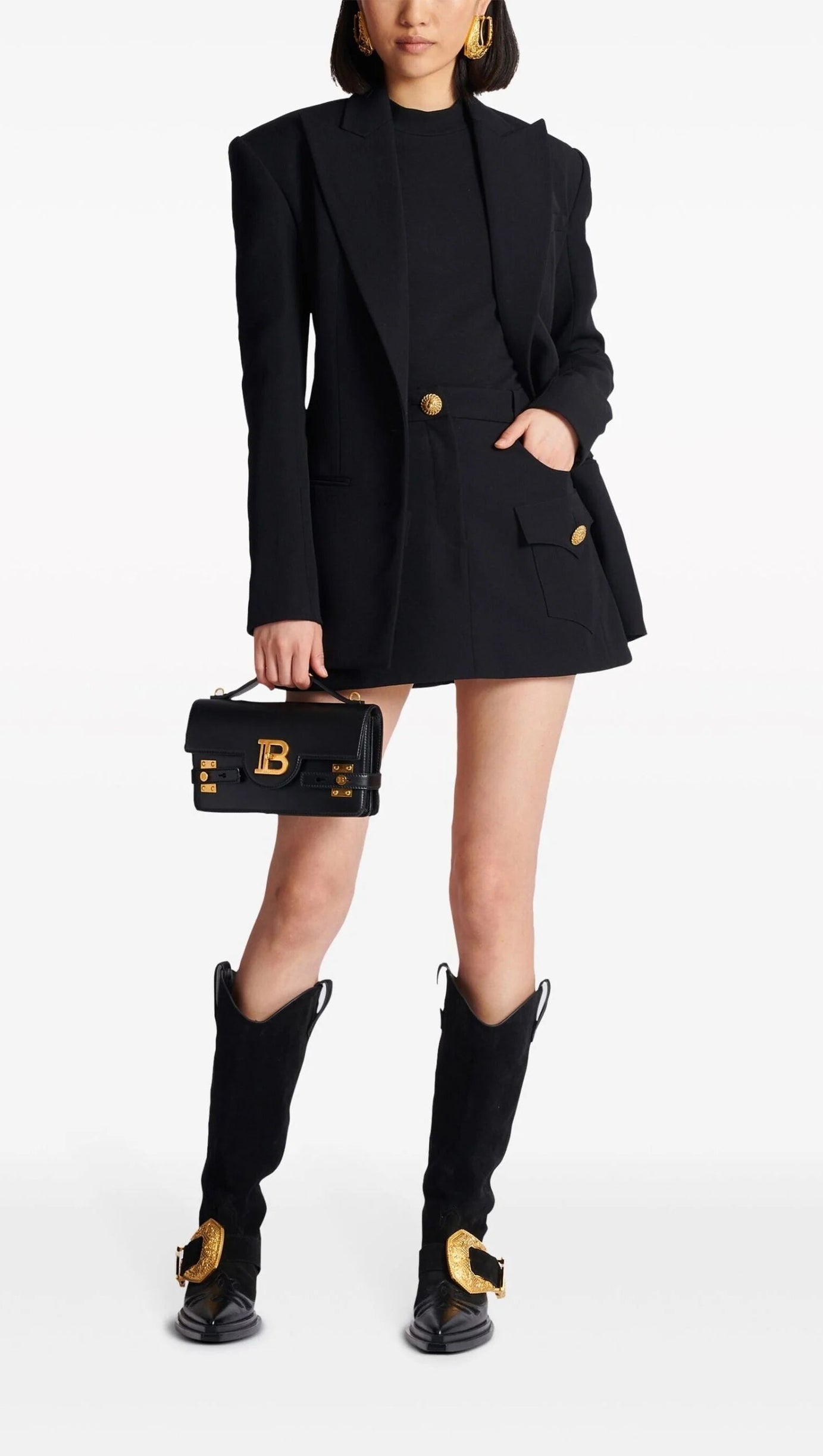 BLACK BUTTON-EMBELLISHED KNITTED T-SHIRT