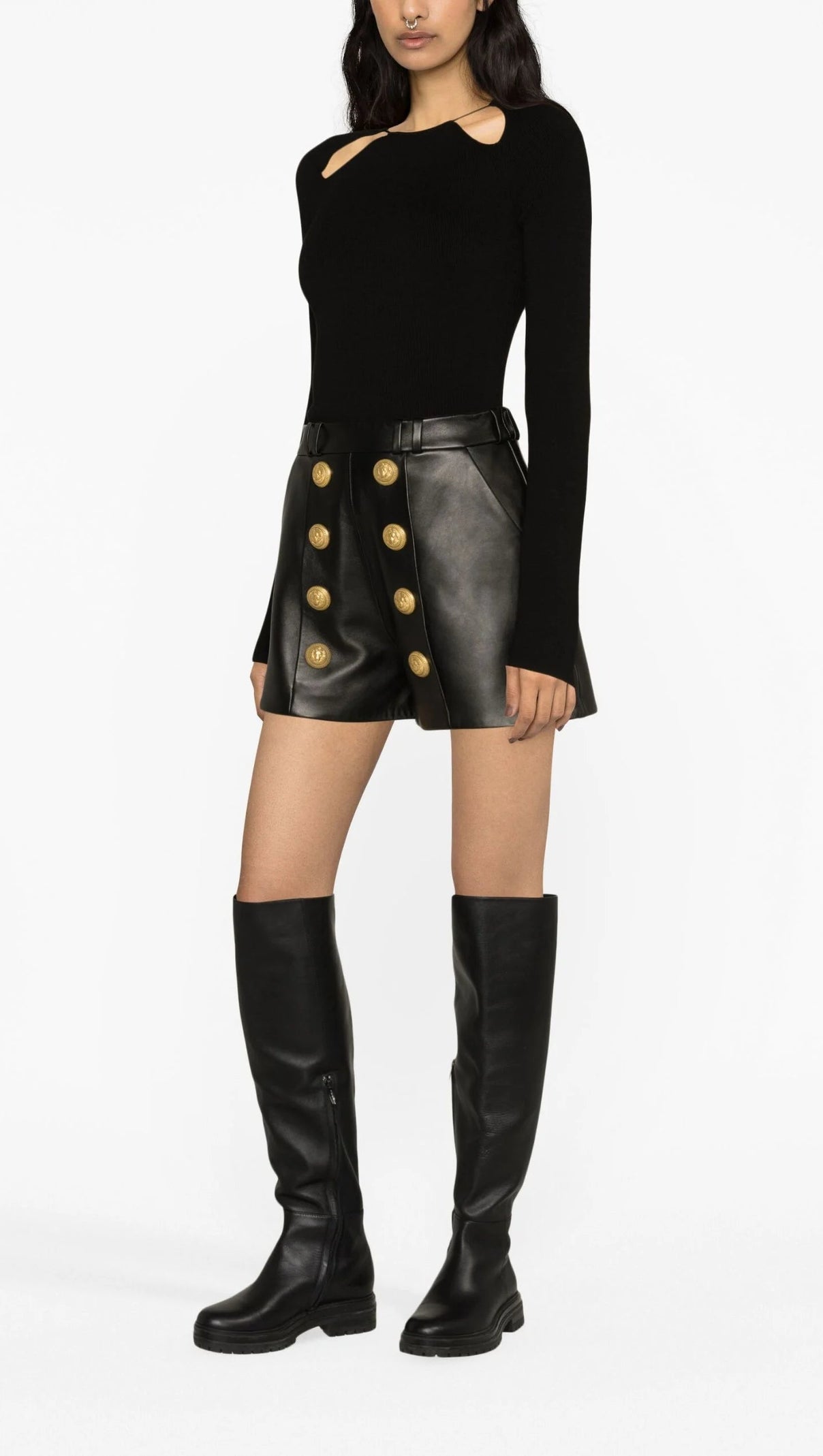 AIIZIE BLACK HIGH-WAISTED LEATHER SHORTS - product image
